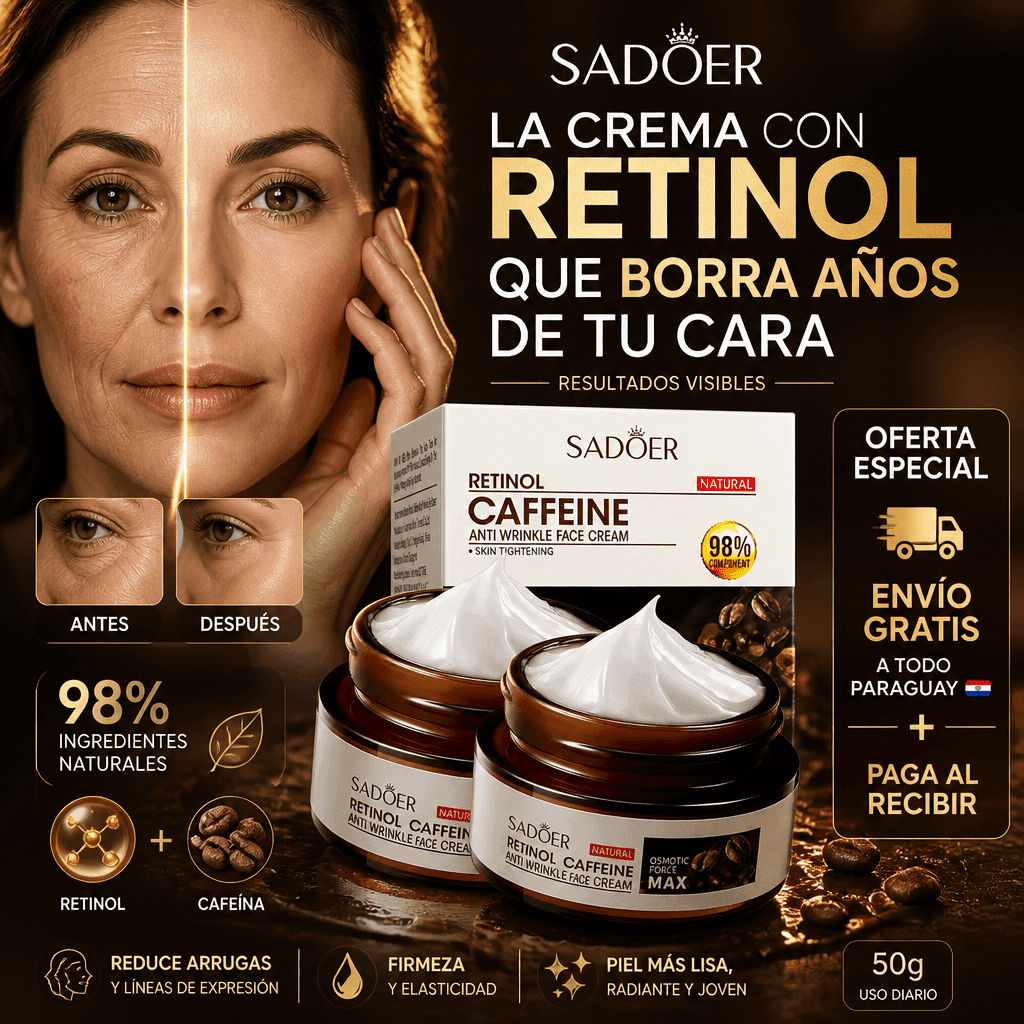 SADOER Retinol Caffeine Anti-Wrinkle Cream – Crema Antiedad con Retinol y Cafeína 50g — 1